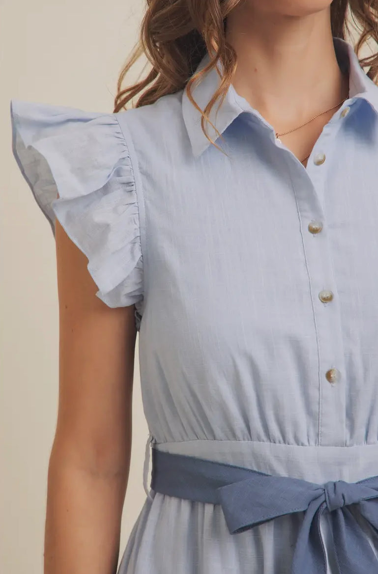 The Patsy| Blue Color-Blocked Cotton Midi Dress