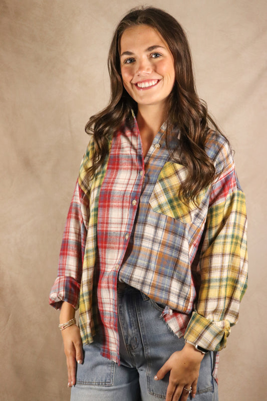Multicolor Patchwork Flannel Top