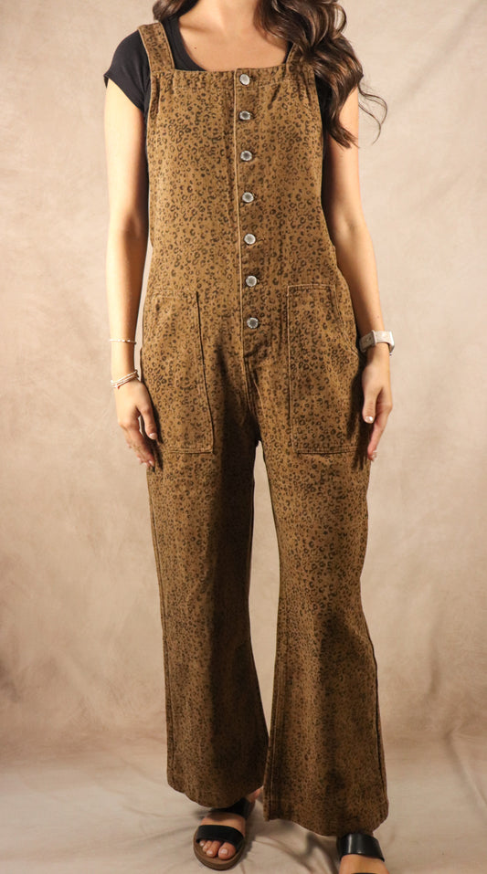 Leopard Denim Overalls