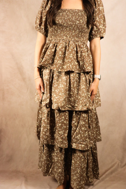 The Victoria| Mocha Square Neck Smocked Maxi Dress