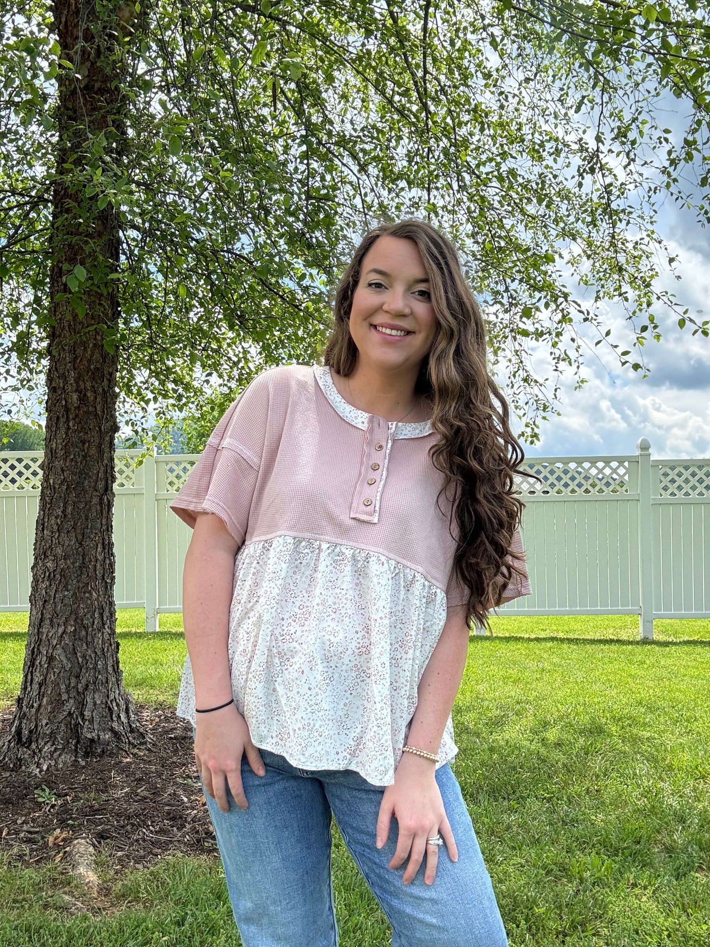 Waffle Floral Patchwork Shirt