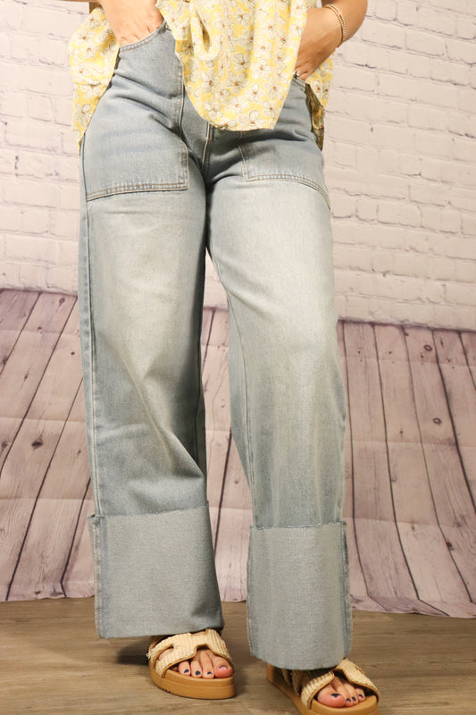 High Waisted Wide Cuffed Jeans