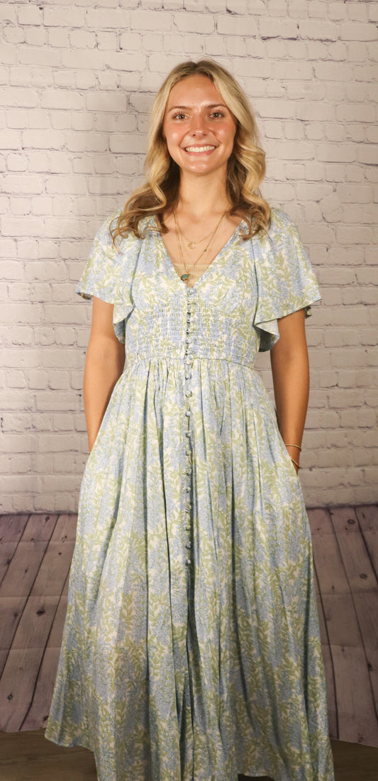The Lily| Smocked Waist Button Down Maxi Dress