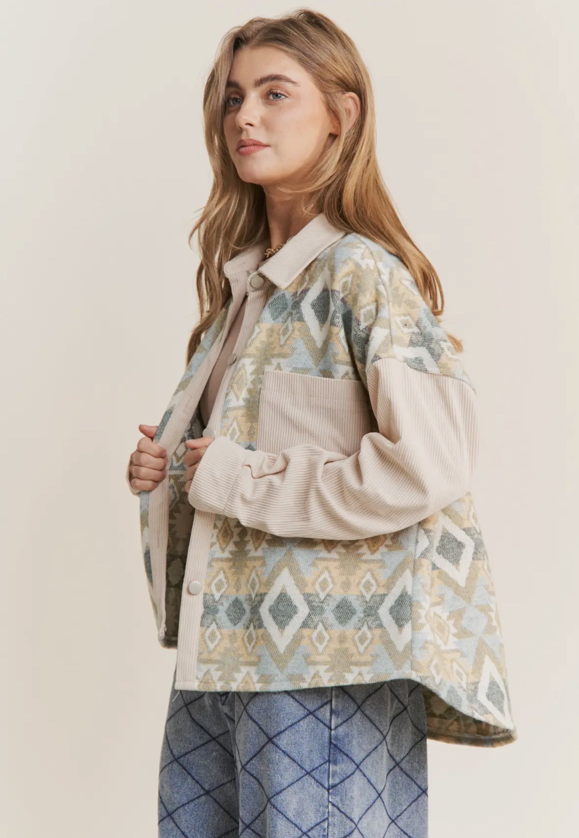 Aztec Pattern Color Block Jacket