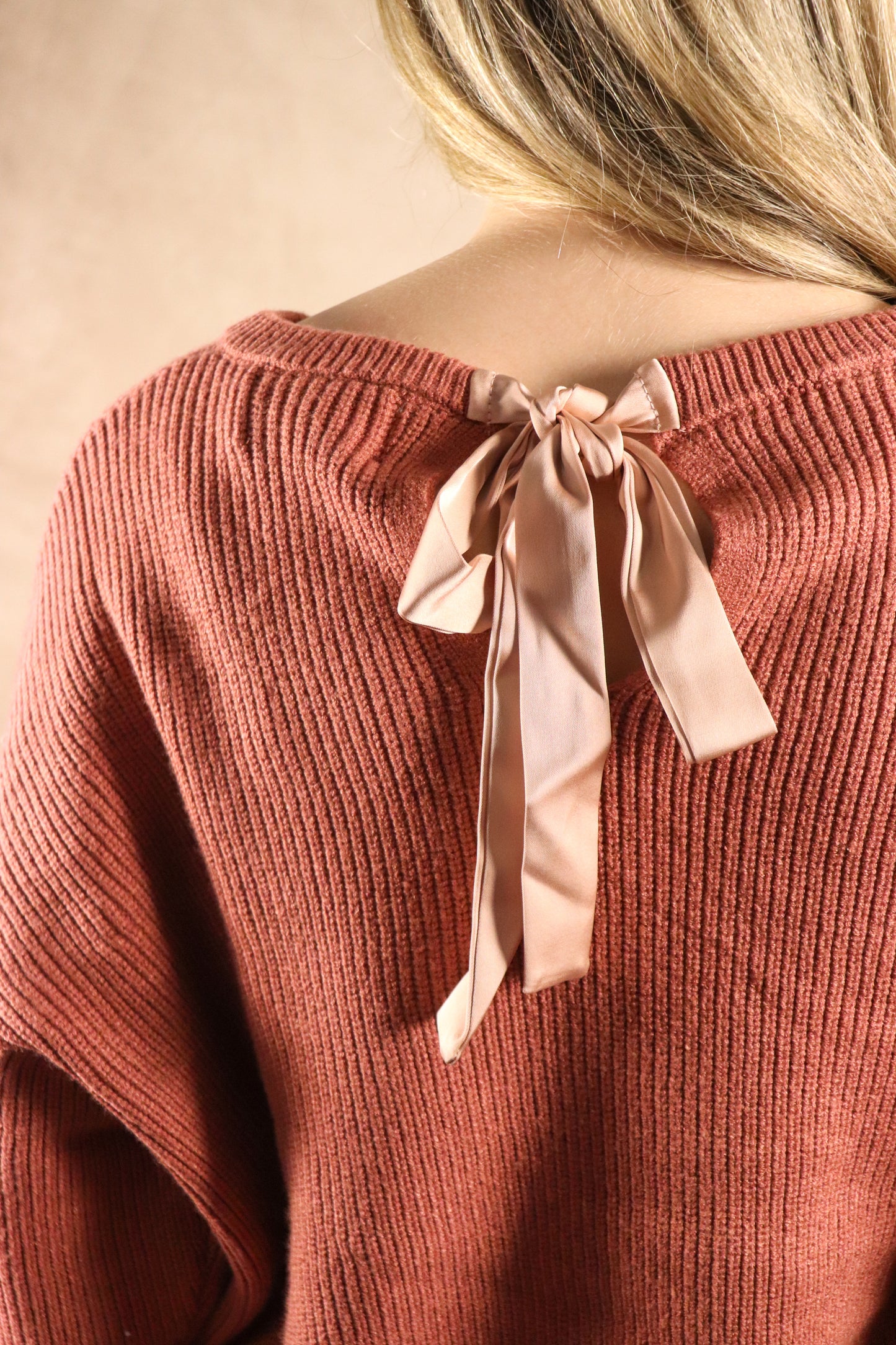 Terracotta Sweater with Satin Back Tie