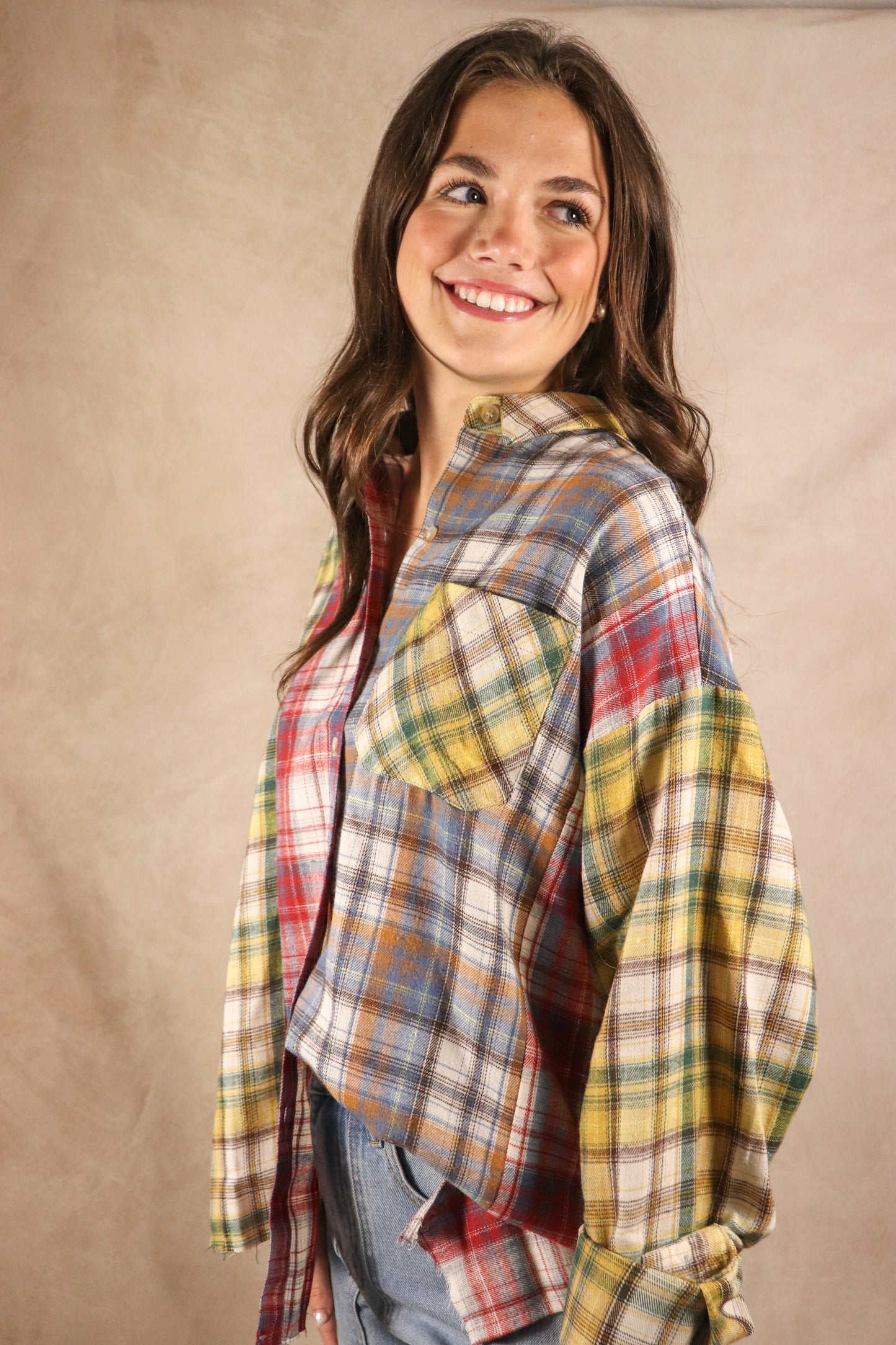 Multicolor Patchwork Flannel Top