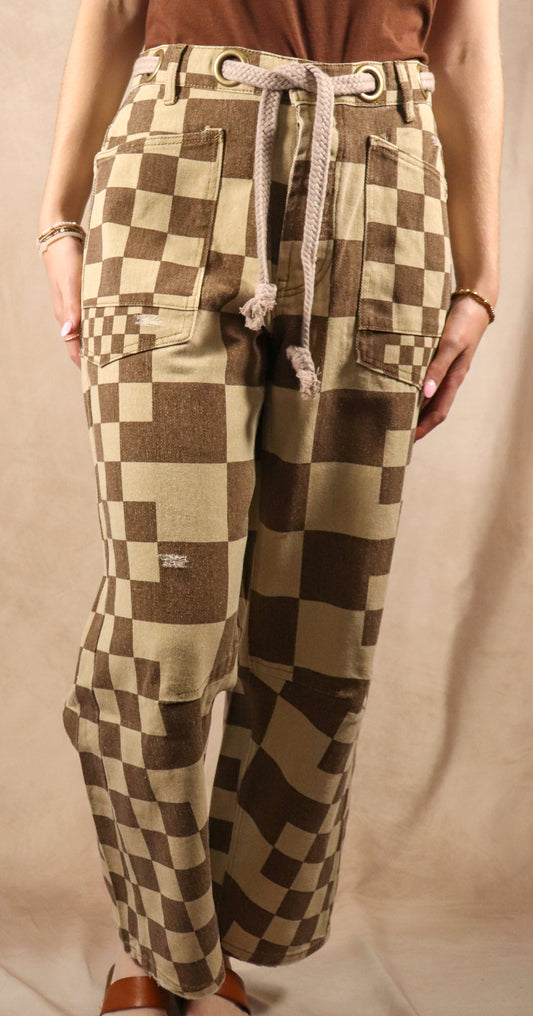 Checkered Board Printed Belt Bottoms