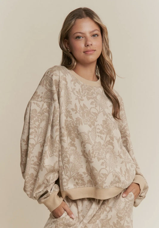 Beige Floral Print Pullover