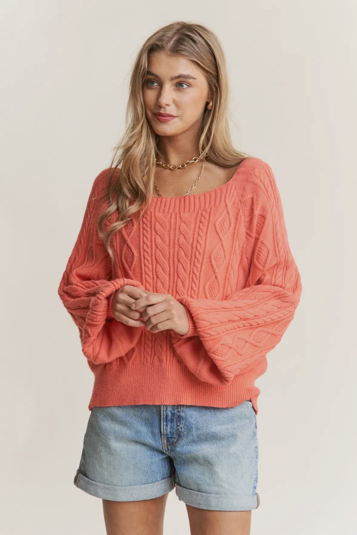 Coral Knit Square Neck Sweater