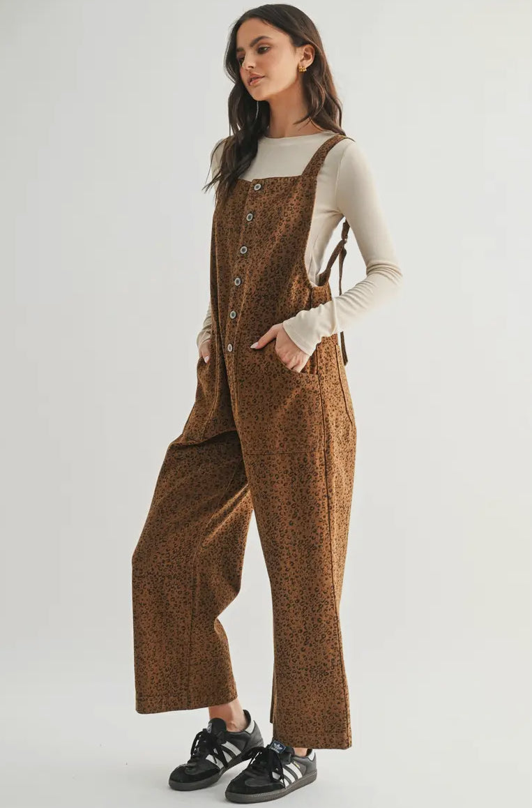 Leopard Denim Overalls