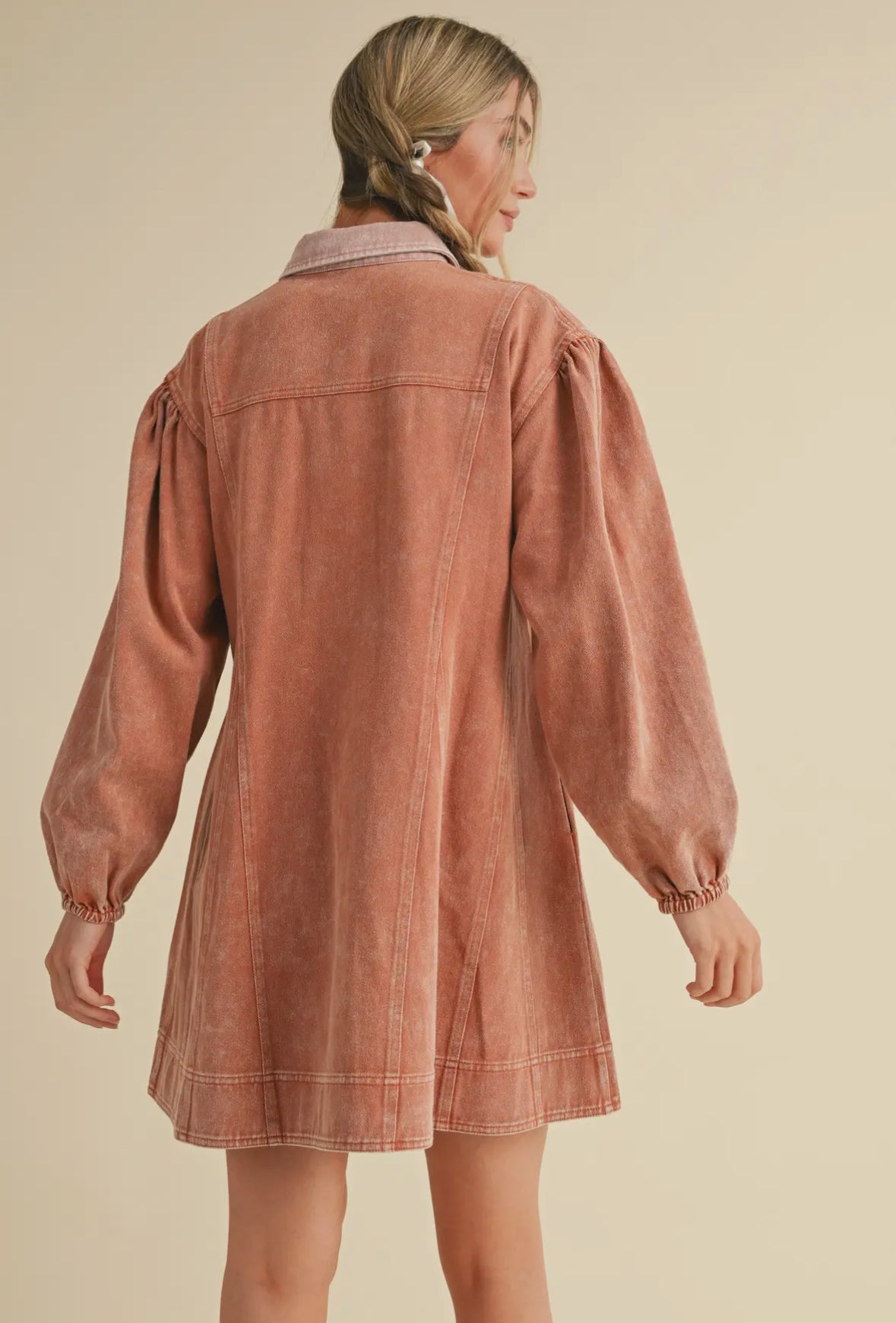 The Aubrey| Terracotta Washed Denim Button Down Dress