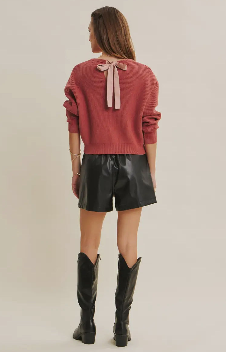 Terracotta Sweater with Satin Back Tie