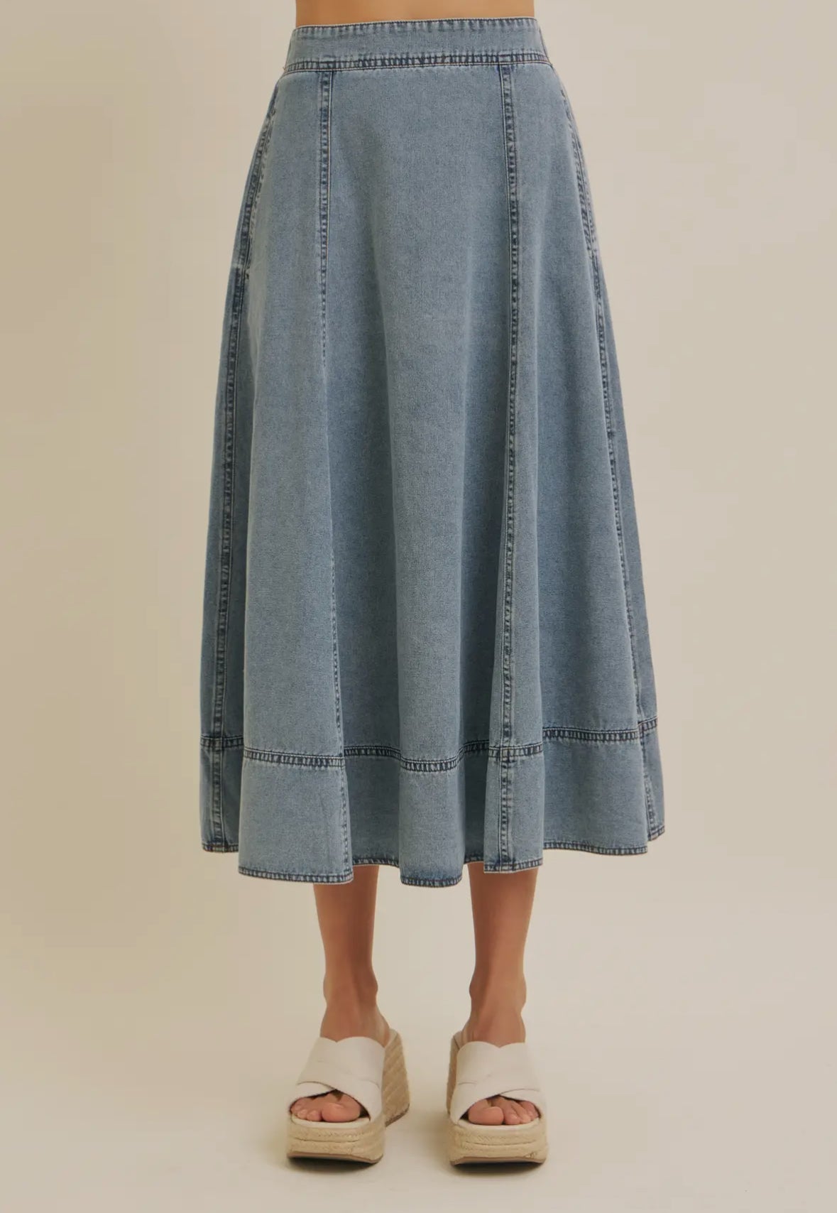 Flare Denim Midi Skirt