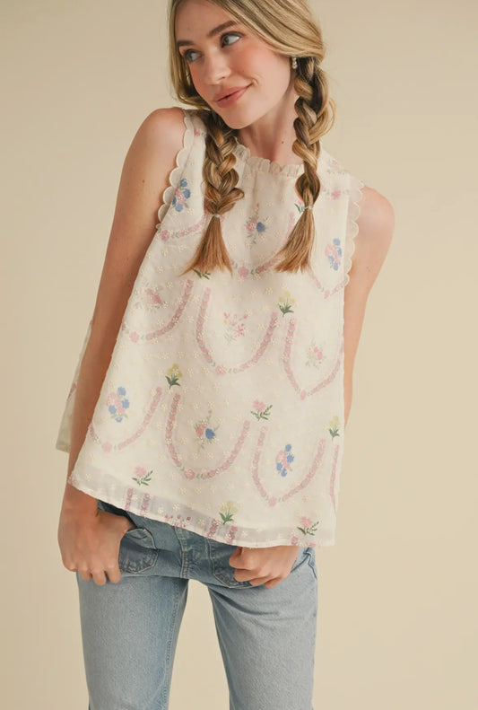Floral Embroidered Babydoll Top