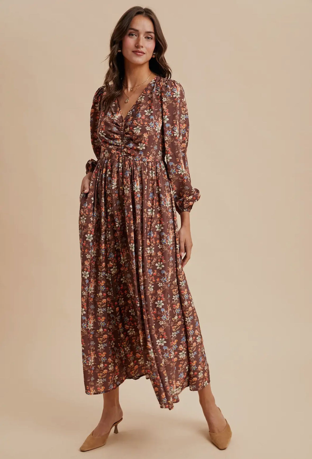 The Haley| Mocha Floral Cotton Maxi Dress