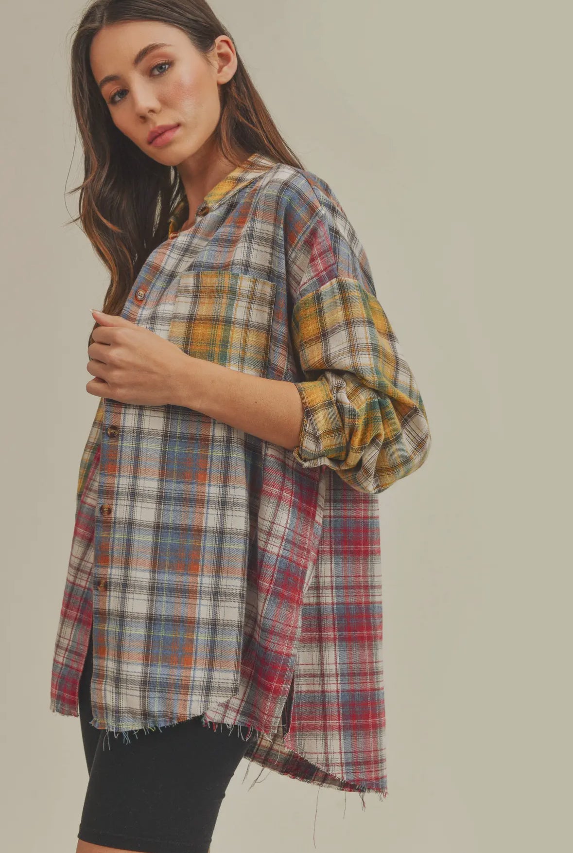 Multicolor Patchwork Flannel Top