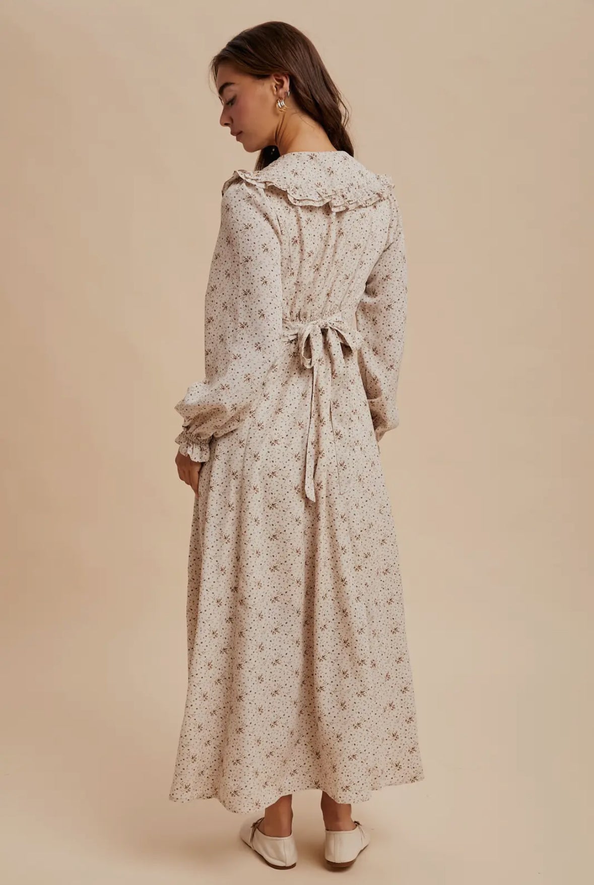 The Nora| Creamy Oat Collar Button Down Maxi Dress