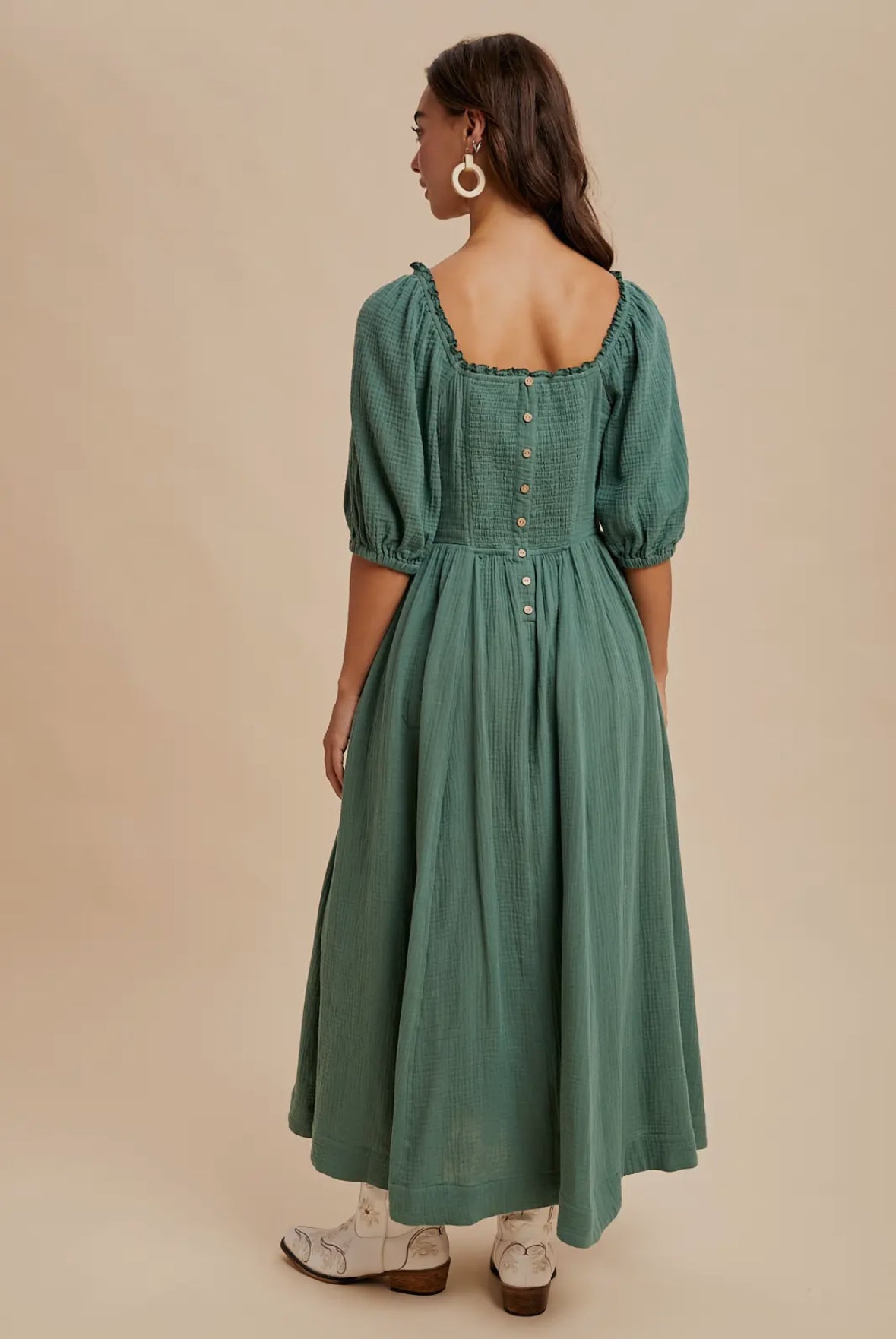 The Callie| Evergreen Cotton Square Neck Maxi Dress