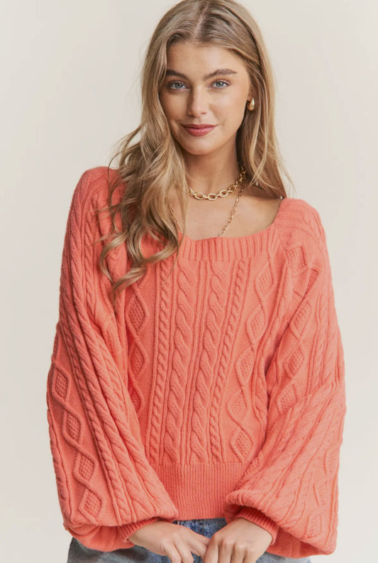 Coral Knit Square Neck Sweater