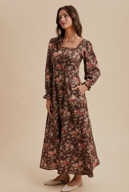 The Emma| Brown Floral Maxi Dress