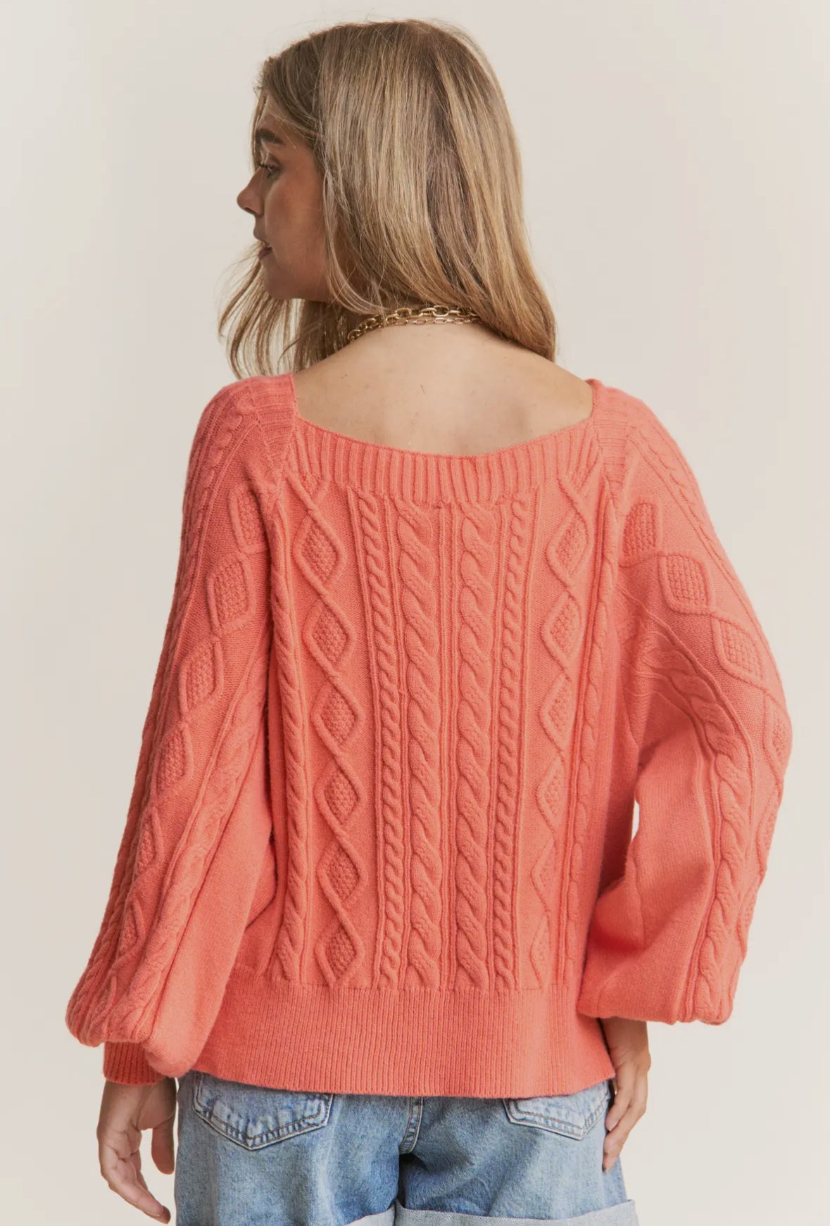 Coral Knit Square Neck Sweater