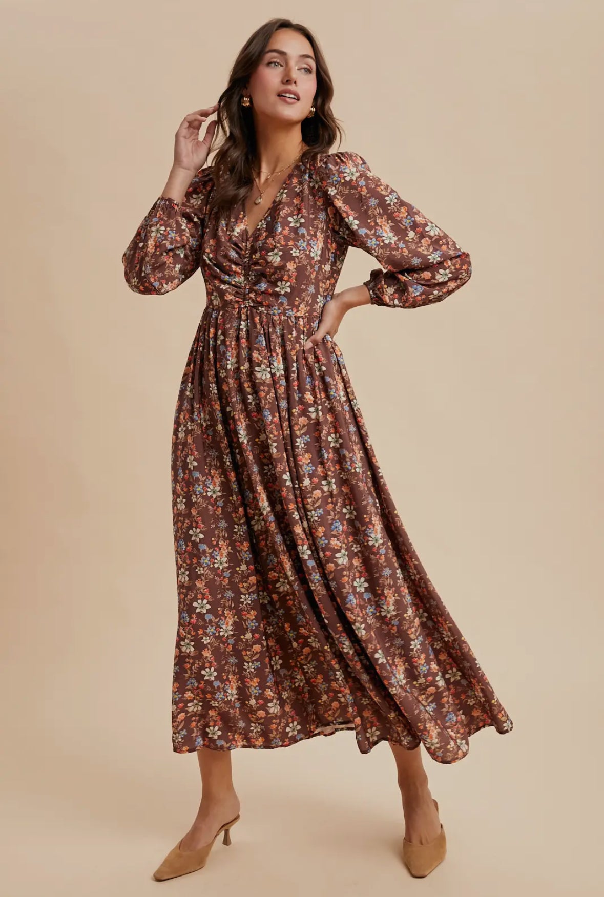 The Haley| Mocha Floral Cotton Maxi Dress