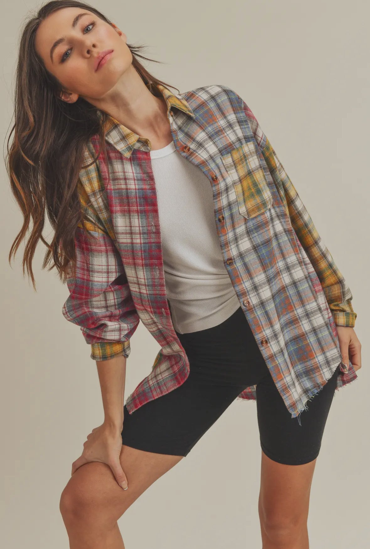 Multicolor Patchwork Flannel Top