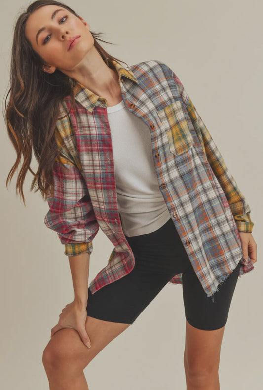 Multicolor Patchwork Flannel Top