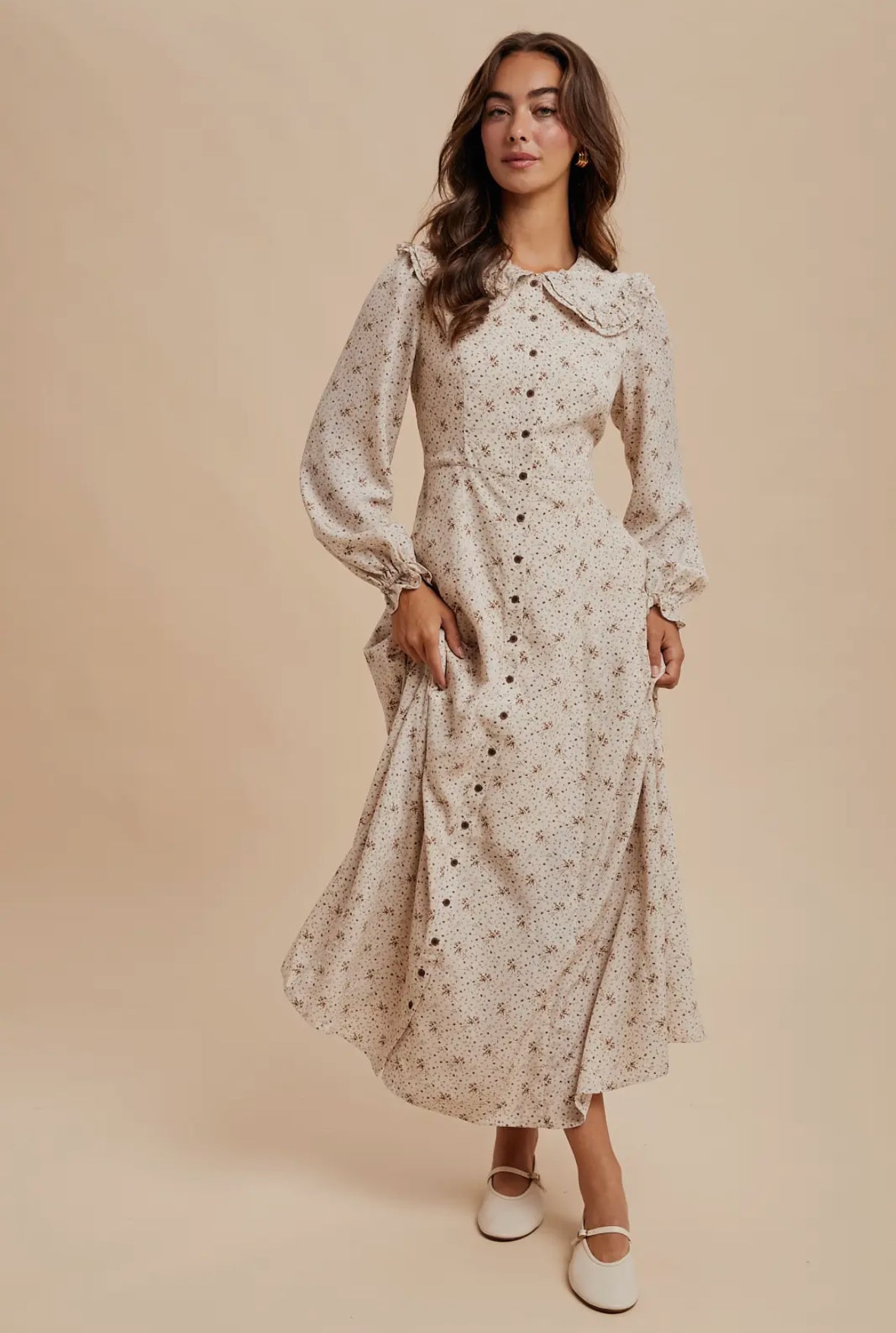 The Nora| Creamy Oat Collar Button Down Maxi Dress