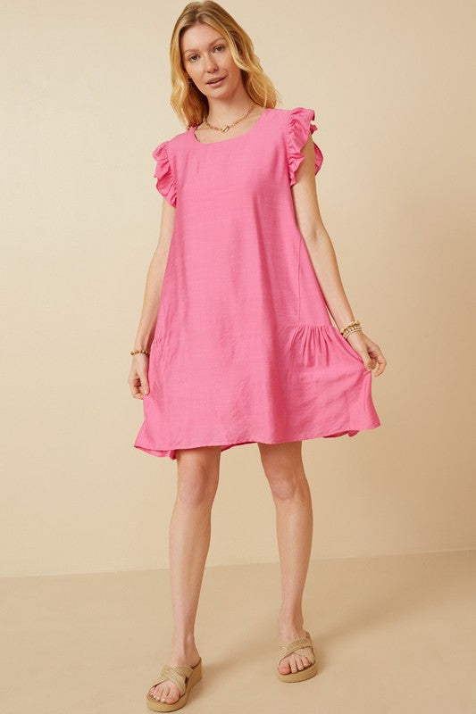 The Miley| Pink Ruffle Sleeve Mini Dress