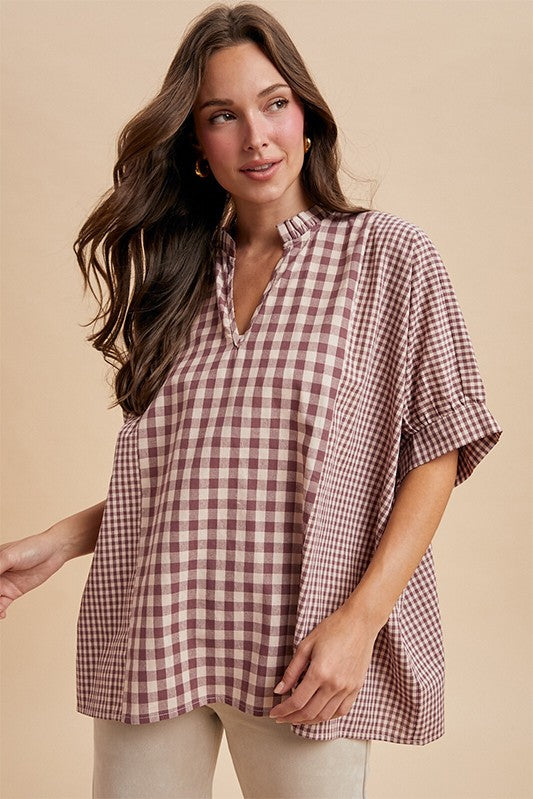 Burgundy Gingham Mixed Pattern