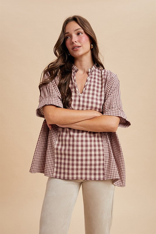 Burgundy Gingham Mixed Pattern