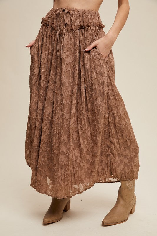 ￼ Mocha Floral Textured Skirt