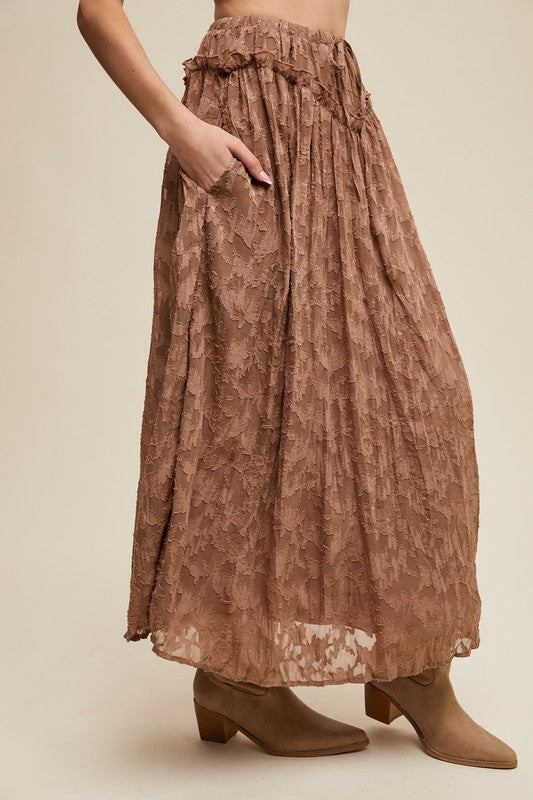 ￼ Mocha Floral Textured Skirt
