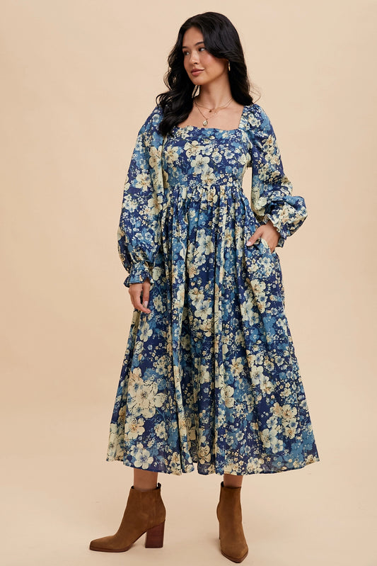 The Kinsley| Midnight Floral Square Neck Maxi
