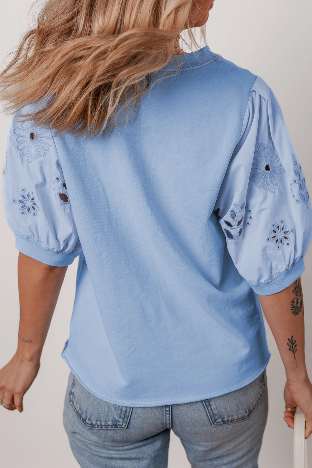 Flower Embroidered Sleeve Blouse