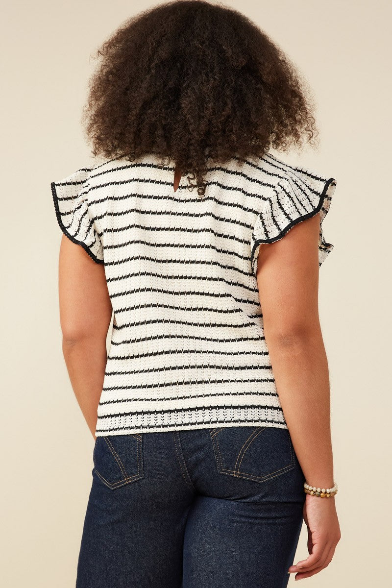 White and Black Striped Knitted Top