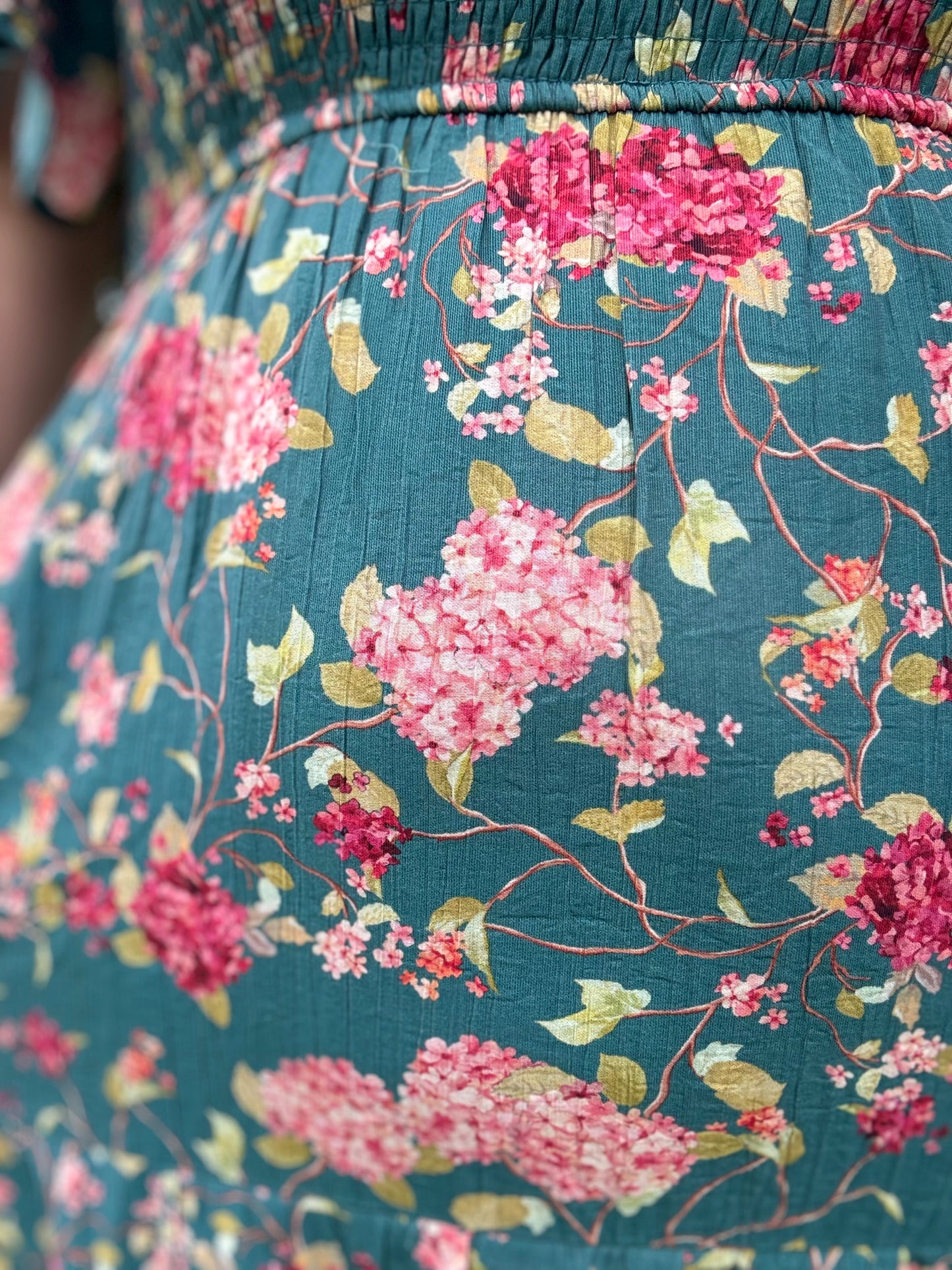 The Clara| Teal Floral Flutter Sleeve Midi Dress