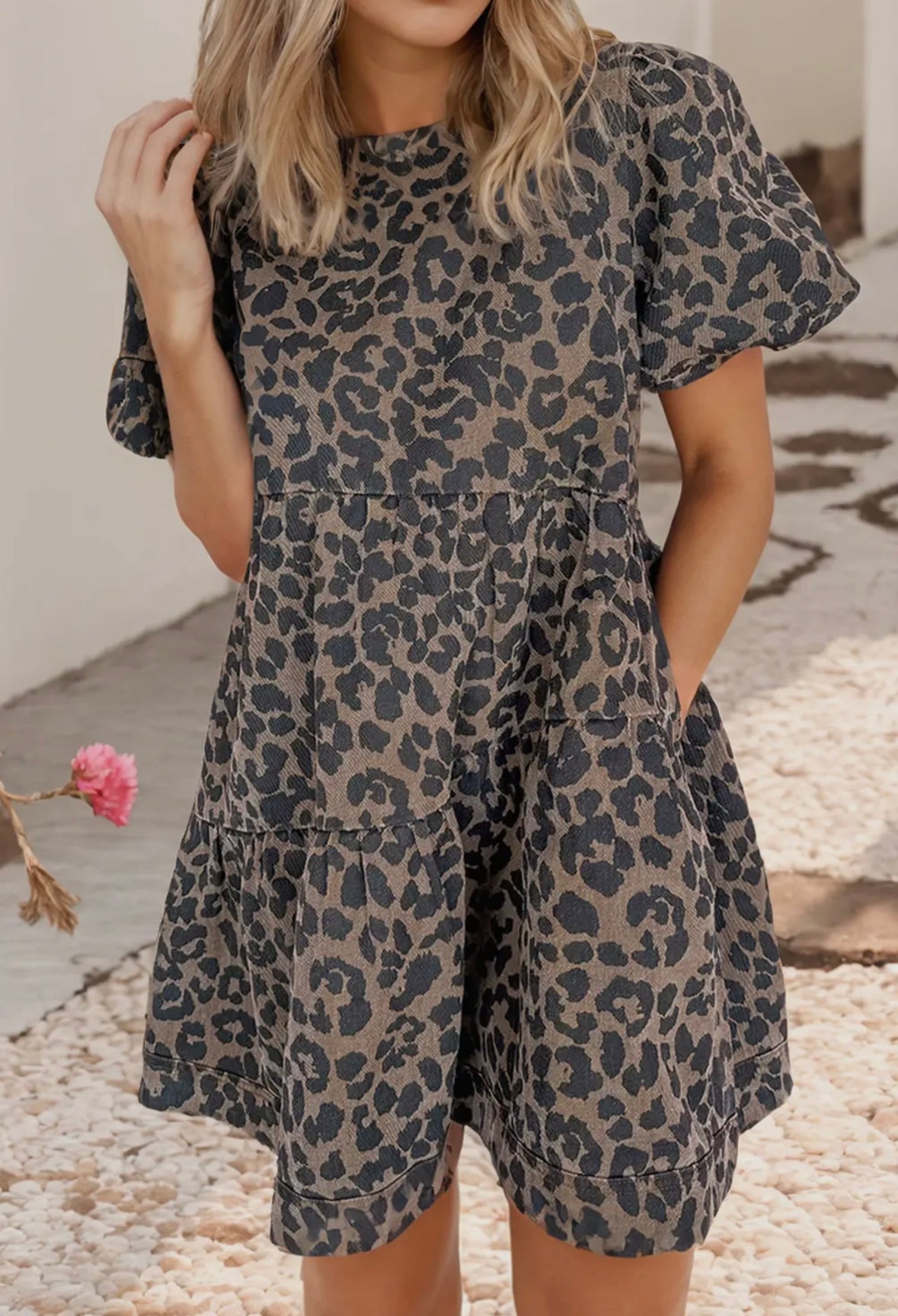 The Presley| Denim Cheetah Mini Dress