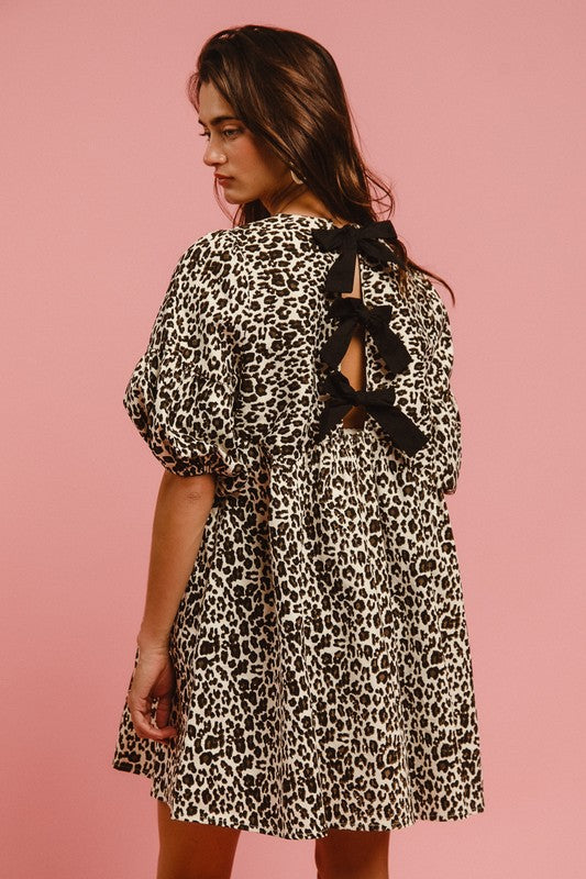 The Savannah| Leopard Denim Bow Dress