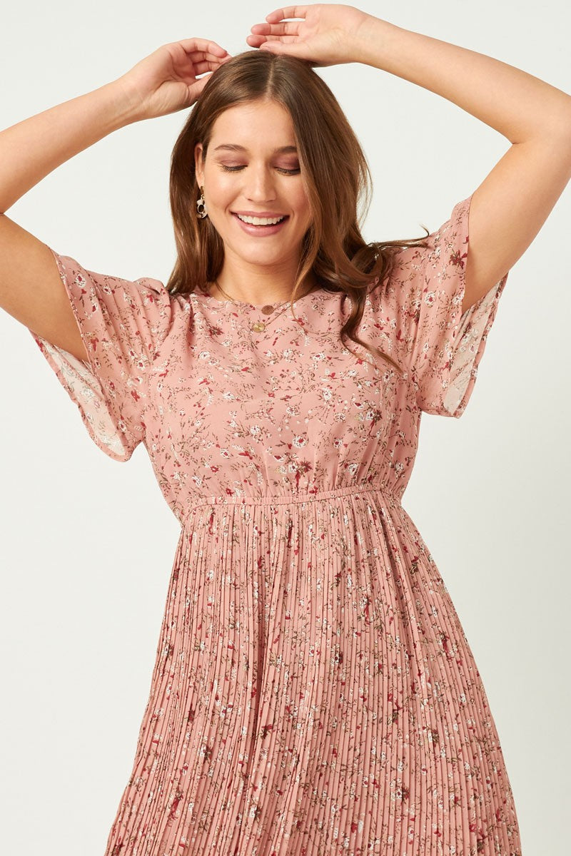The Oaklee| Pleated Floral Midi Dress