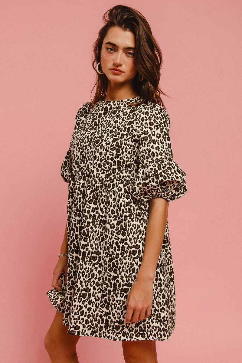 The Savannah| Leopard Denim Bow Dress