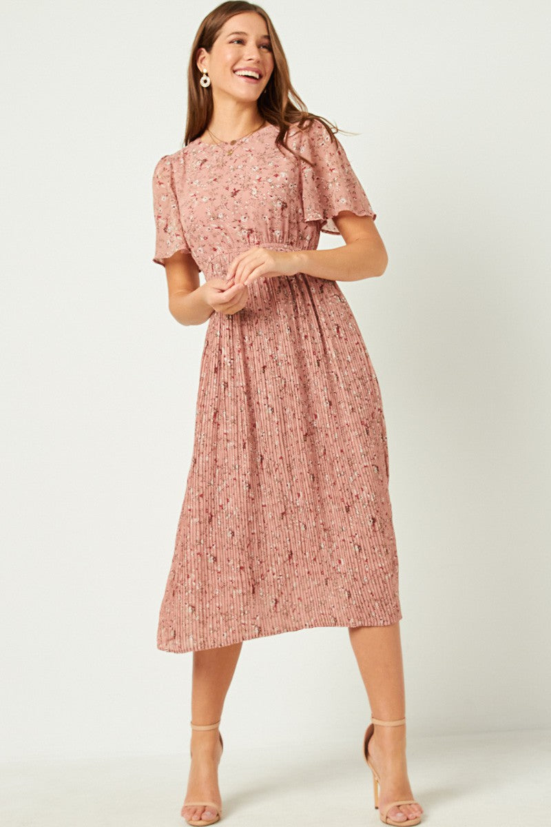 The Oaklee| Pleated Floral Midi Dress
