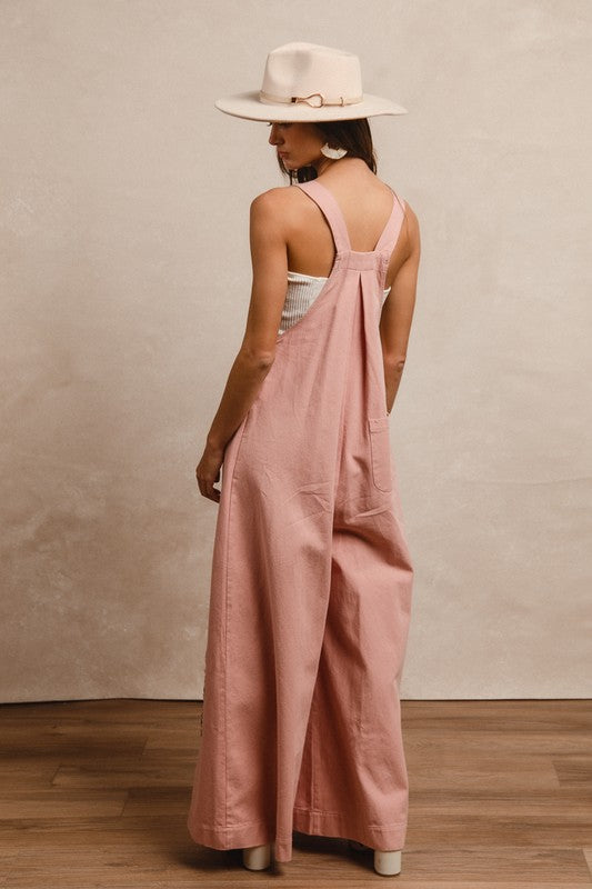 Blush Washed Denim Patchwork Jumpsuit