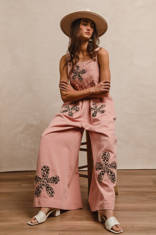 Blush Washed Denim Patchwork Jumpsuit