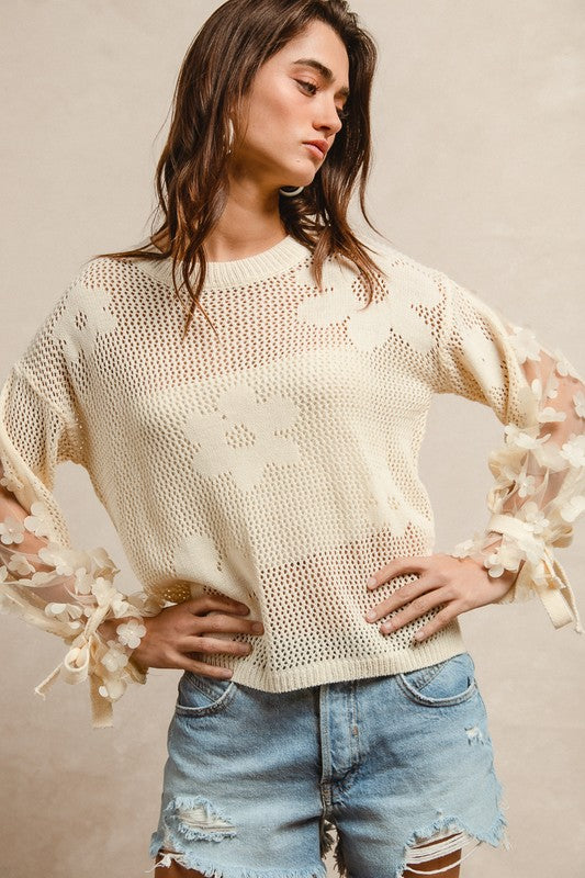 Flower See Through Knit Top
