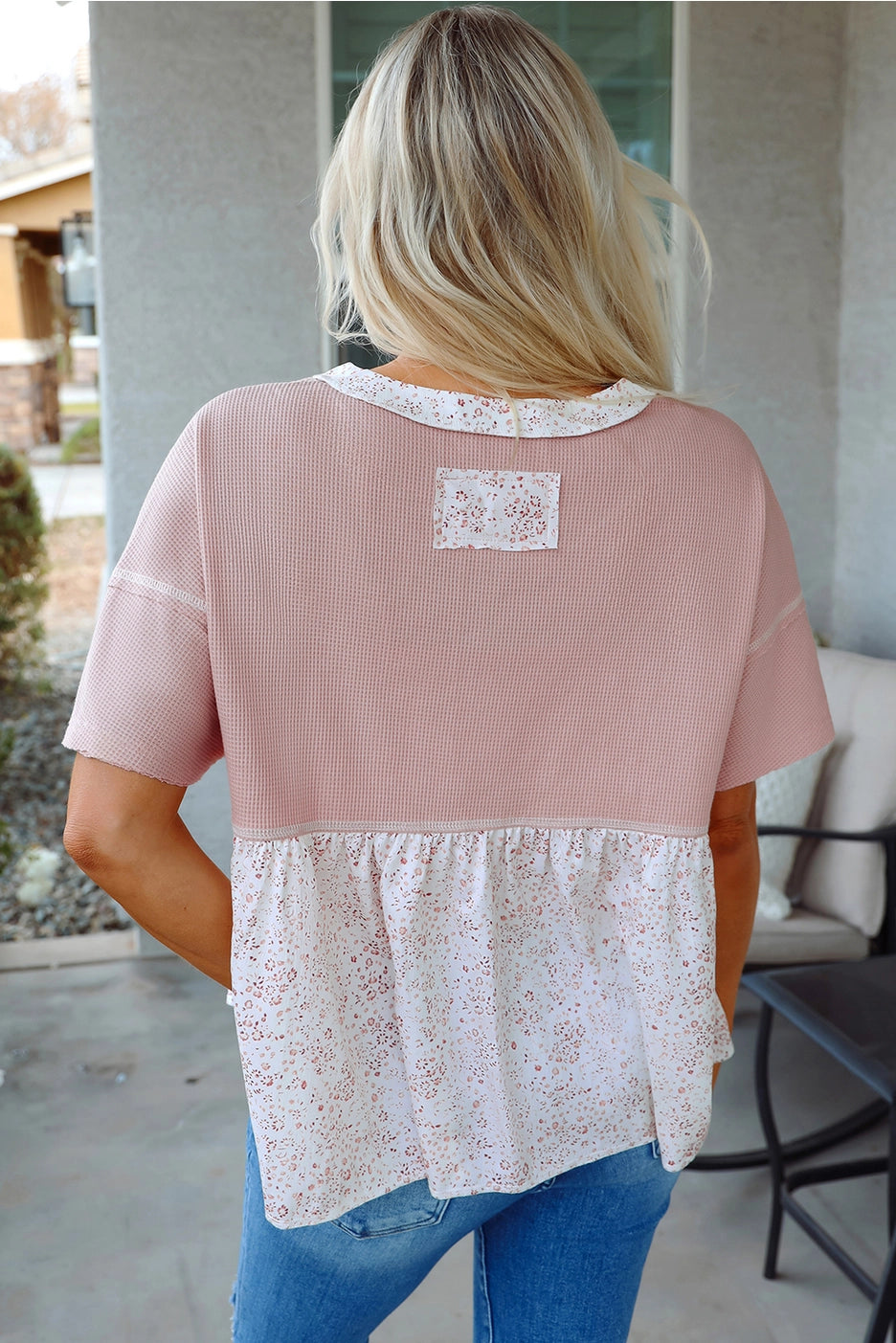 Waffle Floral Patchwork Shirt