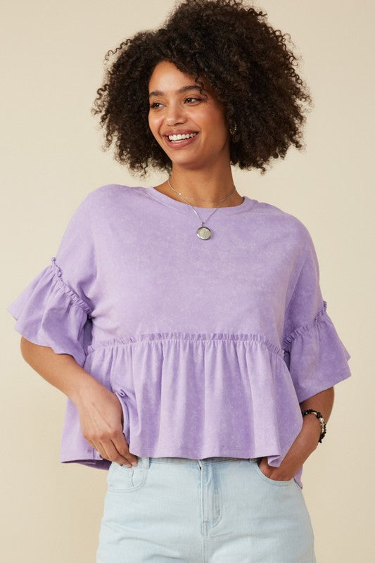 Lavender Ruffled Washed Knit Top